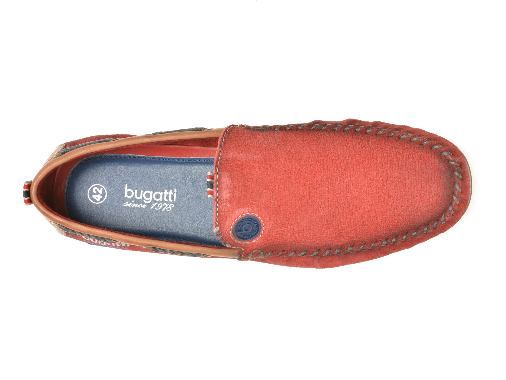 Pantofi mocasini BUGATTI rosii, F0667, din piele intoarsa - 4 | YEO