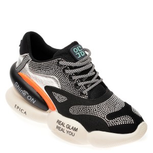 Pantofi sport EPICA negri, QN1, din material textil si piele naturala