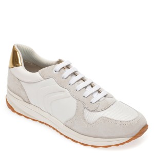 Pantofi sport GEOX albi, D022SC, din material textil si piele naturala