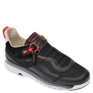 Pantofi sport GEOX negri, U029XA, din material textil si piele naturala