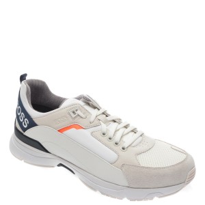 Pantofi sport HUGO BOSS albi, 8547, din material textil si piele naturala