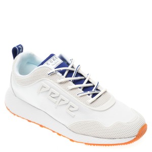 Pantofi sport PEPE JEANS albi, LS30998, din material textil si piele ecologica