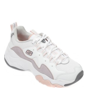 Pantofi sport SKECHERS albi, Dlites 3.0 Zenway, din piele naturala