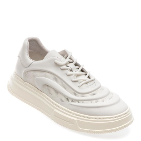 Pantofi casual BITE THE BULLET albi, ES329, din piele naturala
