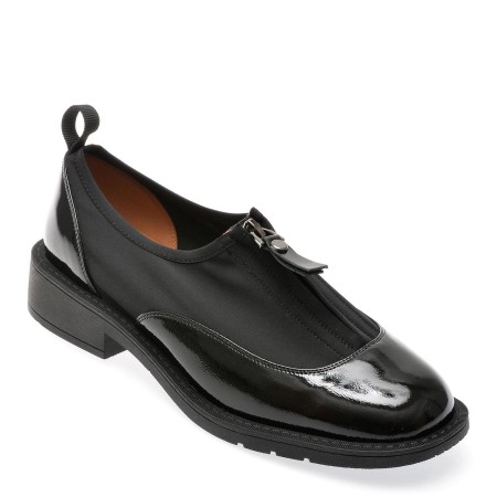 Pantofi casual IMAGE negri, 6184509, din material textil si piele naturala lacuita