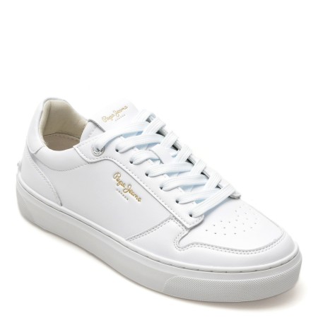 Pantofi casual PEPE JEANS albi, CAMDEN SUPRA,  din piele naturala
