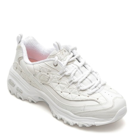 Pantofi SKECHERS albi, D LITES, din piele naturala