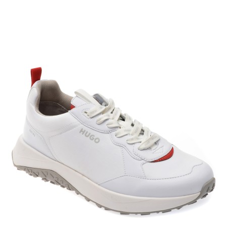 Pantofi sport HUGO albi, 7265, din material textil si piele ecologica