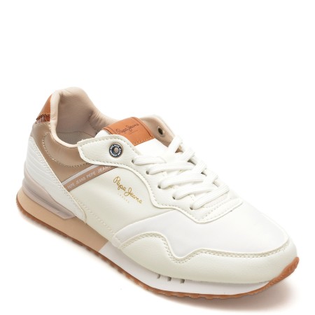 Pantofi sport PEPE JEANS albi, LONDON STREET,  din piele ecologica