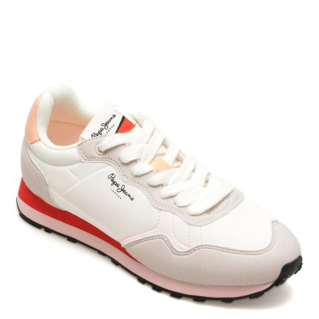Pantofi sport PEPE JEANS albi, NATCH BASIC,  din material textil