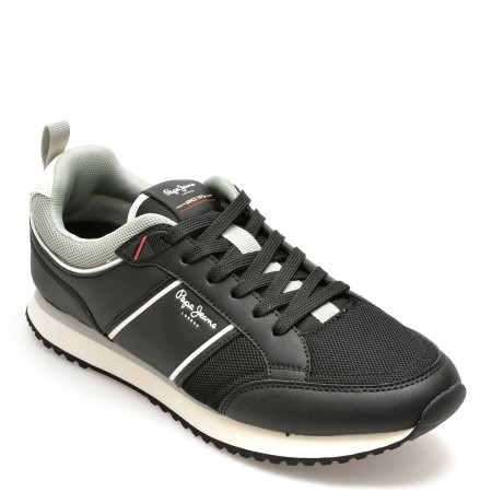 Pantofi sport PEPE JEANS negri, DUBLIN BRAND,  din piele ecologica