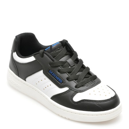 Pantofi sport SKECHERS alb-negru, QUICK STREET, din piele ecologica