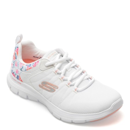 Pantofi sport SKECHERS albi, FLEX APPEAL 4.0, din material textil