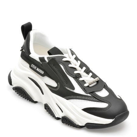 Pantofi Steve Madden alb-negru, POSSESE, din piele ecologica