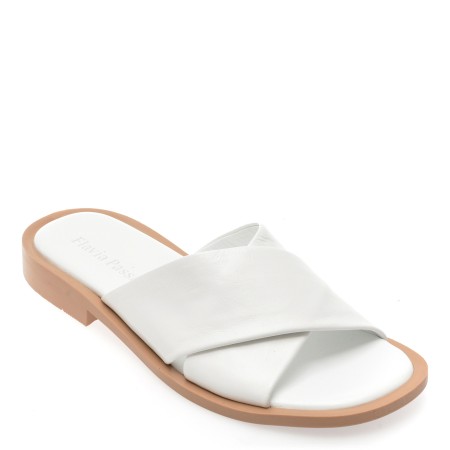 Papuci casual FLAVIA PASSINI albi, 347988, din piele naturala