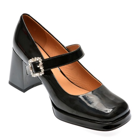Pantofi casual EPICA negri, 11030D, din piele naturala lacuita, femei