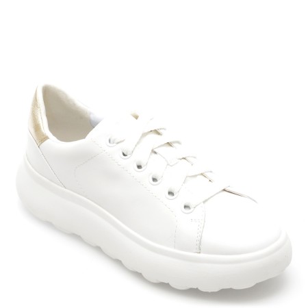 Pantofi casual GEOX albi, D35TCB, din piele naturala, femei