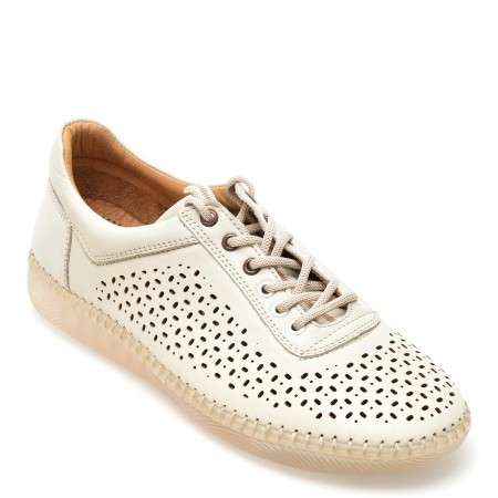 Pantofi casual OZIYS albi, 22109, din piele naturala, femei