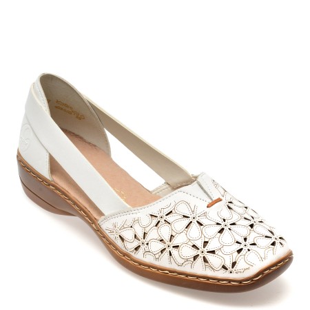 Pantofi casual RIEKER albi, 41356, din piele naturala, femei