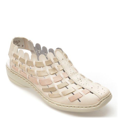 Pantofi casual RIEKER albi, 413V8, din piele naturala, femei
