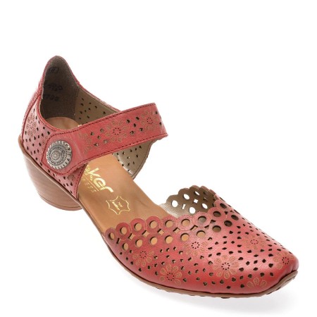 Pantofi casual RIEKER rosii, 43753, din piele naturala, femei