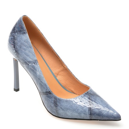 Pantofi eleganti EPICA albastri, S61, din piele naturala lacuita, femei