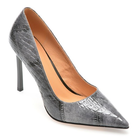 Pantofi eleganti EPICA gri, S611, din piele naturala lacuita, femei