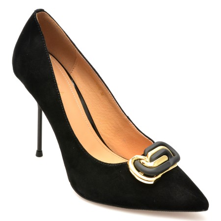 Pantofi eleganti EPICA negri, 6415, din piele intoarsa, femei