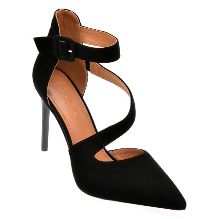 Pantofi eleganti EPICA negri, M235, din piele intoarsa, femei