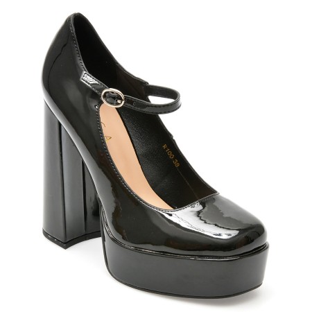 Pantofi eleganti EPICA negri, R100, din piele ecologica, femei