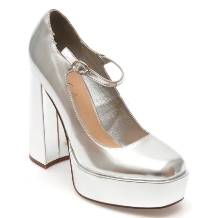 Pantofi EPICA argintii, R100, din piele ecologica, femei