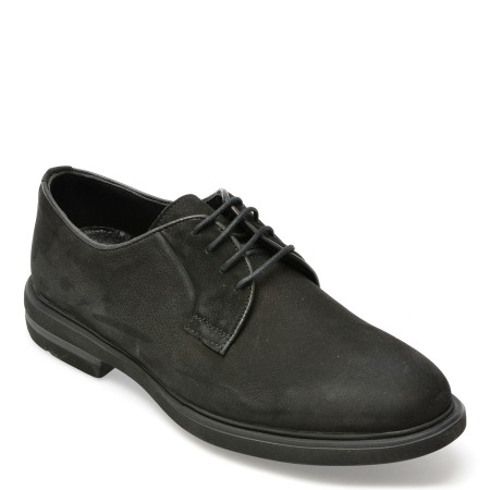 Pantofi OTTER negri, E1801, din nabuc, barbati