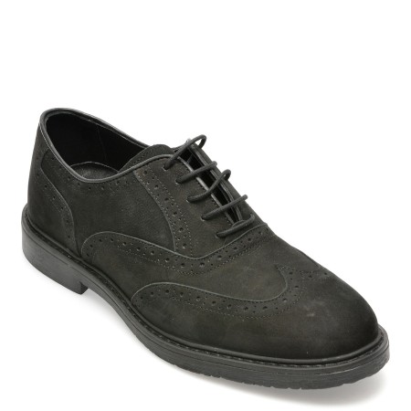 Pantofi OTTER negri, EF88, din nabuc, barbati