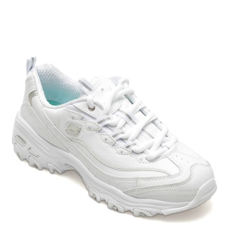 Pantofi SKECHERS albi, D LITES, din piele ecologica, femei