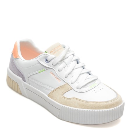 Pantofi SKECHERS albi, JADE, din piele ecologica, femei
