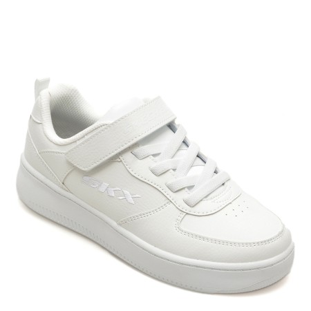 Pantofi SKECHERS albi, SPORT COURT 92, din piele ecologica, baieti
