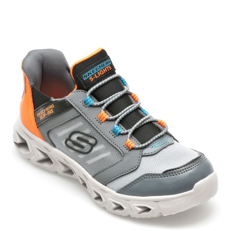 Pantofi SKECHERS gri, HYPNO-FLASH 2.0, din piele ecologica, baieti