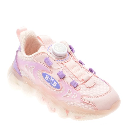 Pantofi sport BOBDOG roz, 66781, din material textil si piele ecologica, fetite