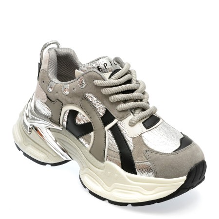 Pantofi sport EPICA argintii, 20262, din material textil, femei