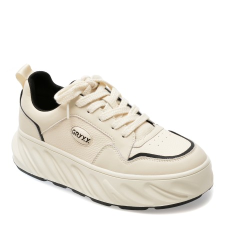 Pantofi sport GRYXX alb-negru, 23078, din piele naturala, femei