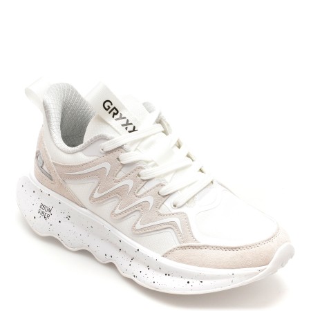 Pantofi sport GRYXX albi, 66022, din material textil si piele intoarsa, unisex