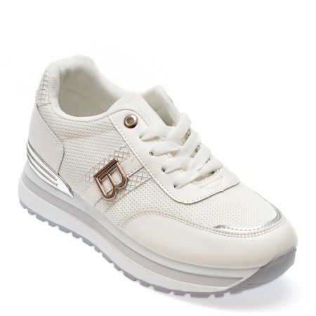 Pantofi sport LAURA BIAGIOTTI albi, 8415, din material textil si piele ecologica, femei