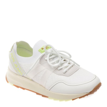 Pantofi sport PEPE JEANS albi, LS60001, din material textil, femei