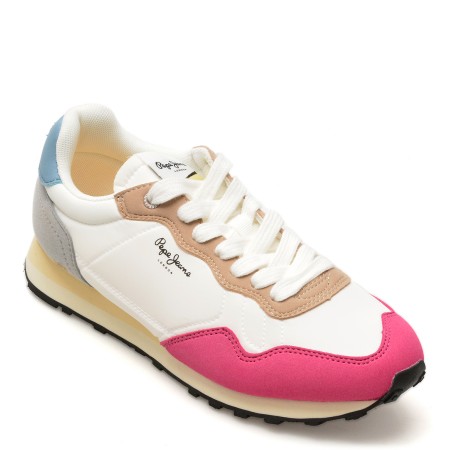 Pantofi sport PEPE JEANS albi, NATCH BASIC,  din material textil, femei