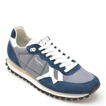 Pantofi sport PEPE JEANS bleumarin, BRIT-ON PRINT,  din material textil, barbati
