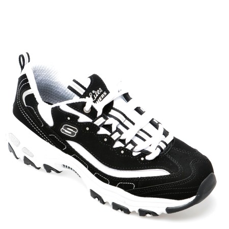 Pantofi sport SKECHERS alb-negru, D LITES, din piele intoarsa, femei