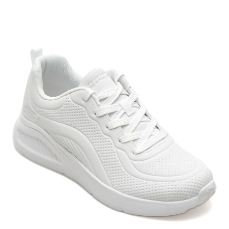 Pantofi sport SKECHERS albi, BOBS BUNO, din piele ecologica, femei