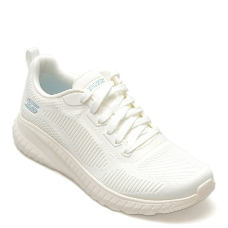 Pantofi sport SKECHERS albi, BOBS SQUAD CHAOS, din material textil, femei
