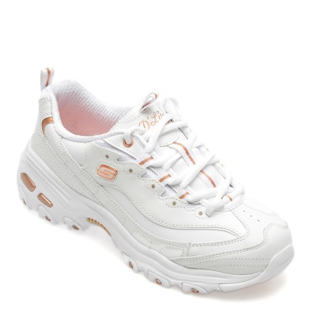 Pantofi sport SKECHERS albi, D LITES, din piele naturala, femei