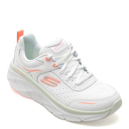 Pantofi sport SKECHERS albi, D LUX WALKER 2.0, din material textil, femei